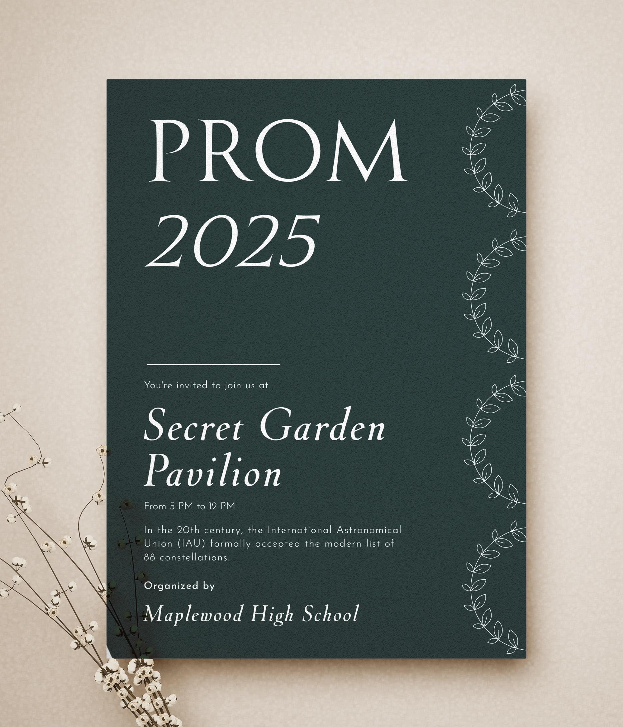 Elegant Prom Invitation Template,secret Garden Theme Prom Invite,formal ...