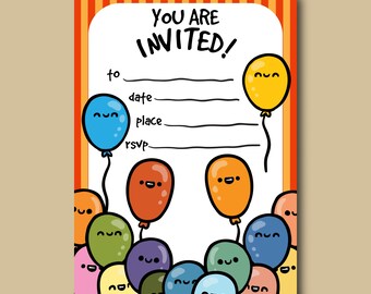 Funny Balloons Birthday Invitation Card | Editable Party Template (Printable)