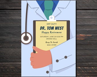 Doctor Retirement Invitation Template, Off Duty Medical Party Invite, Physician Retirement Celebration, Hospital Staff Party MD