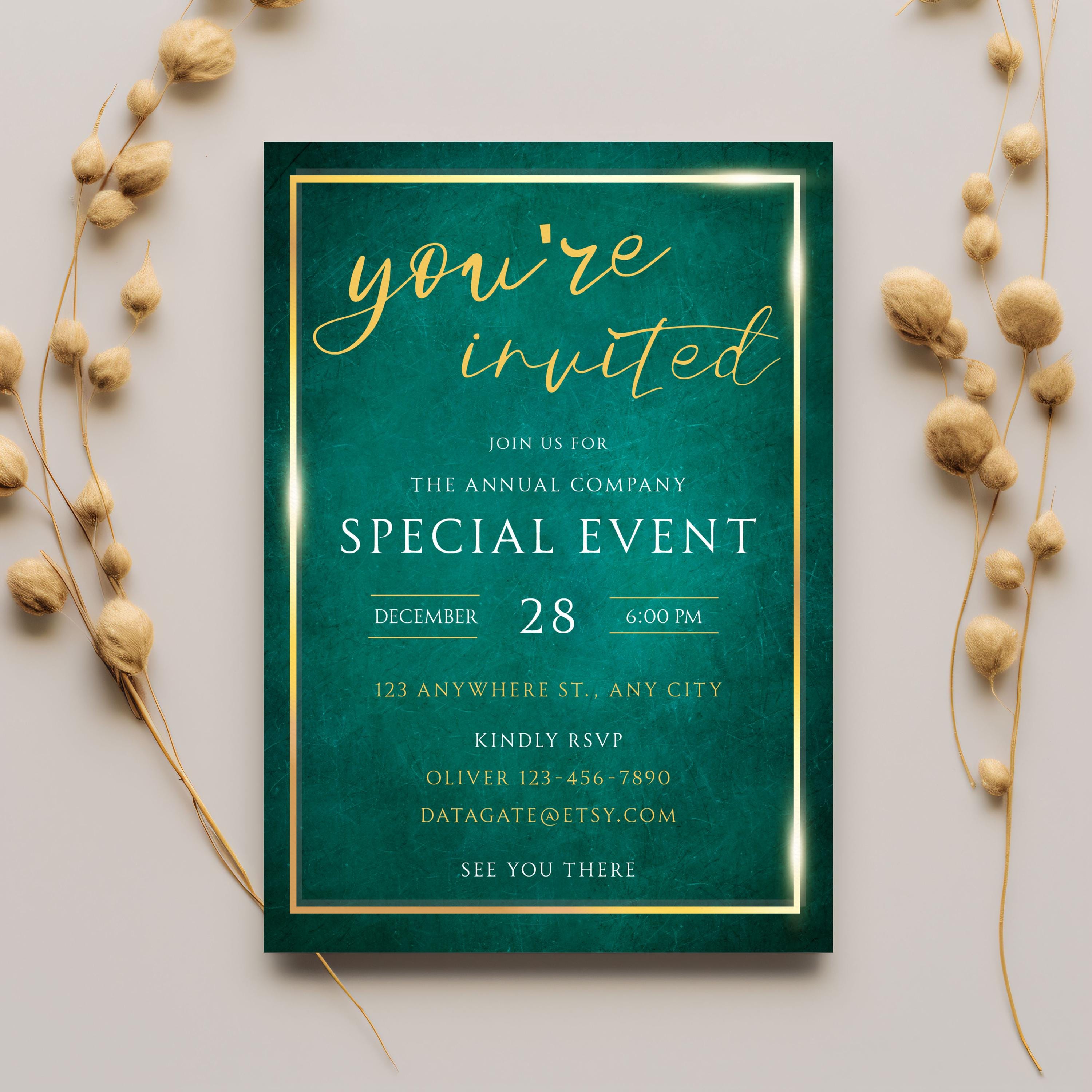 Emerald Green Gala Invitation, Gold Corporate Event (DIY Template