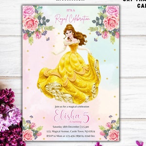 Invito di compleanno della principessa Belle Invito della principessa Invito della bella e della bestia Invito di compleanno della principessa della ragazza Inviti di compleanno della favola