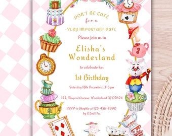 Alice in Wonderland Birthday Invitation: Whimsical Tea Party (Digital)