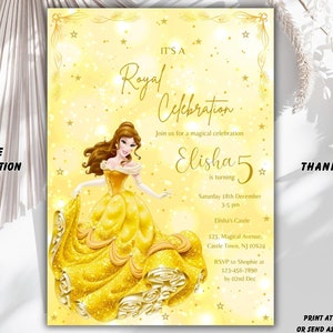 Belle Prinzessin Geburtstagseinladung Einladung Prinzessin Die Schöne und das Biest-Einladung Mädchen-Prinzessin Geburtstagseinladungen Märchengeburtstag