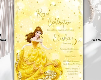 Belle Princess Birthday Invitation: Pink & Gold, Fairytale Theme (Digital)