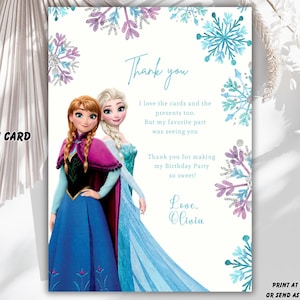 Bewerkbare Elsa-verjaardagsbedankkaart, Frozen verjaardagsuitnodiging, bedankkaart prinses Elsa Anna Olaf verjaardagsuitnodiging, bewerkbaar Canva