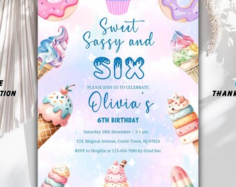Sweet Sassy Six Birthday Invitation: Candy Theme (Digital Download)