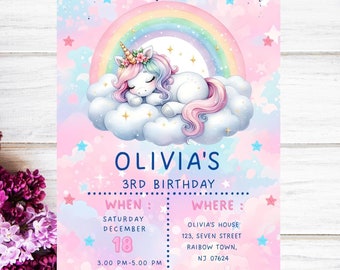 Unicorn Birthday Invitation: Pastel Rainbow Sparkle Party (Digital Download)