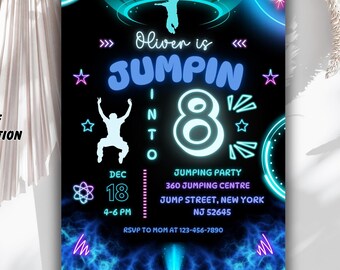 Editable Neon Jump Birthday Invitation: Trampoline Party (Digital)