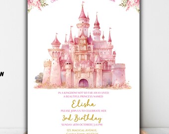 Pink & Gold Princess Castle Birthday Invitation (Digital)