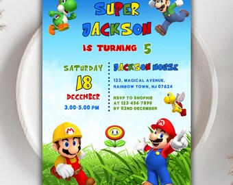 Super Mario Birthday Invitation: Editable Canva Template (Digital)