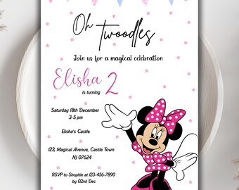Editable Minnie Mouse Birthday Invitation: 1st, 2nd Birthday (Digital)