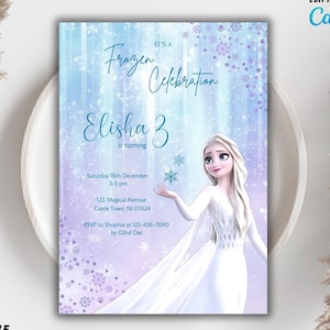 Editable Elsa Birthday Invitation,  Frozen Birthday Invite, Princess Elsa Anna Olaf Birthday Invitation, Digital Birthday Party Invite