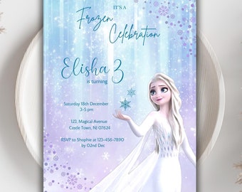 Faire-part d'anniversaire modifiable Elsa, la reine des neiges, faire-part d'anniversaire princesse Elsa Anna Olaf, invitation de fête d'anniversaire numérique
