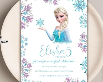 Frozen Invitation, Elsa Birthday Invitation, Winter Snow Birthday Printable, Frozen Anna Olaf Invite Digital Editable Instant Canva Template