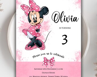 Editable Pink Minnie Mouse Birthday Invitation (Digital Download)