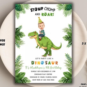 Custom Face Dinosaur Birthday Invitation: T-Rex Party (Digital Product)