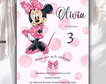 Editable Minnie Mouse Birthday Invitation: Pink Polka Dots (Digital)