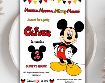 Mickey Mouse Twodles Invitation: Editable 5x7 Birthday Invite (Digital)