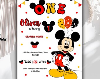 Mickey Mouse Birthday Invitation: Oh Twodles, Editable 5x7 (Digital)