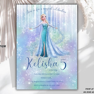Bearbeitbare Elsa Geburtstagseinladung, Gefrorene Geburtstag einladen, Prinzessin Elsa Anna Geburtstagseinladung, Digitale Geburtstagsfeier-Einladung Canva