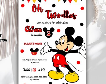 Mickey Mouse Twodles Invitation: Editable 5x7 Birthday Invite (Digital)
