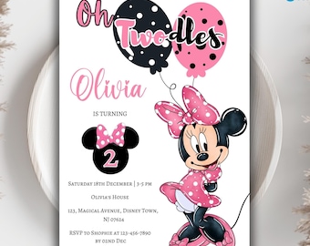 Editable Pink Minnie Mouse Birthday Invitation (Digital Download)