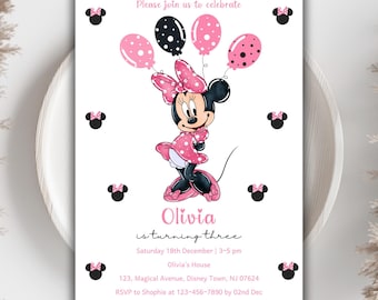 Editable Pink Minnie Mouse Birthday Invitation (Digital Download)