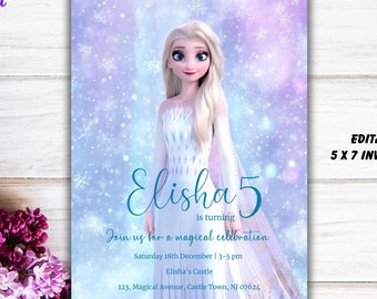 Editable Elsa Frozen Birthday Invitation: Digital Party Invite (5x7")