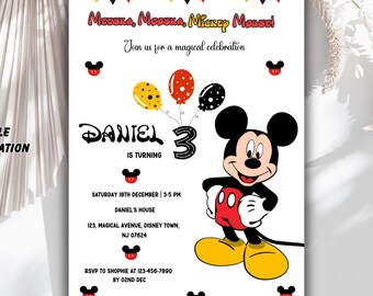 Mickey Mouse Birthday Invitation: Oh Twodles Party, Editable Template (Digital)