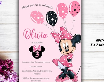Editable Pink Minnie Mouse Birthday Invitation (Digital Download)