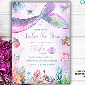Plongez dans cinq sirènes, invitation d'anniversaire de sirène, invitation d'anniversaire de fête de sirène de fée sous la mer, invitation d'anniversaire de 5e sirène