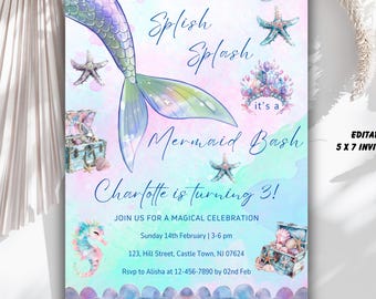 Mermaid Birthday Invitation: Under the Sea Party (Editable Canva Template)