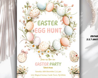 Easter Egg Hunt Invitation, Bunny Invitation, Easter Invitation, Easter Egg Brunch, Easter Egg Editable Template, Egg Hunt Party