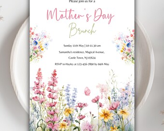 Peony Flowers Mother's Day Brunch Invitation (Digital Template)