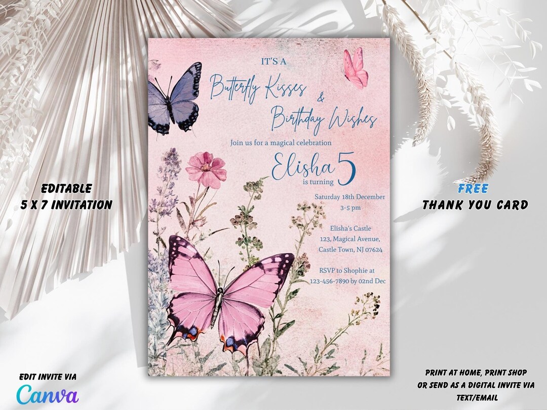 Floral Butterfly Birthday Invitation: Pink & Purple Party (digital) - Etsy