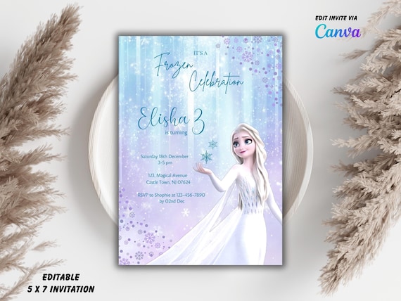 Frozen Invitation, Elsa Birthday Invitation, Winter Snow Birthday Printable, Frozen Anna Olaf Invite Digital Editable Instant Canva Template