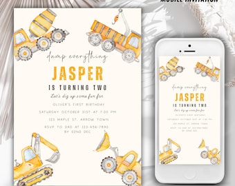 Editable Construction Invitation Construction Boy Birthday Invitations Dump Truck Party Invite Printable Template Digital Instant Download