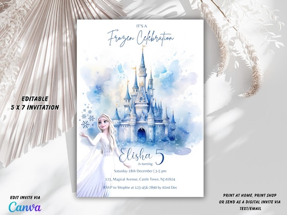Frozen Invitation, Elsa Birthday Invitation, Winter Snow Birthday Printable, Frozen Anna Olaf Invite Digital Editable Instant Canva Template