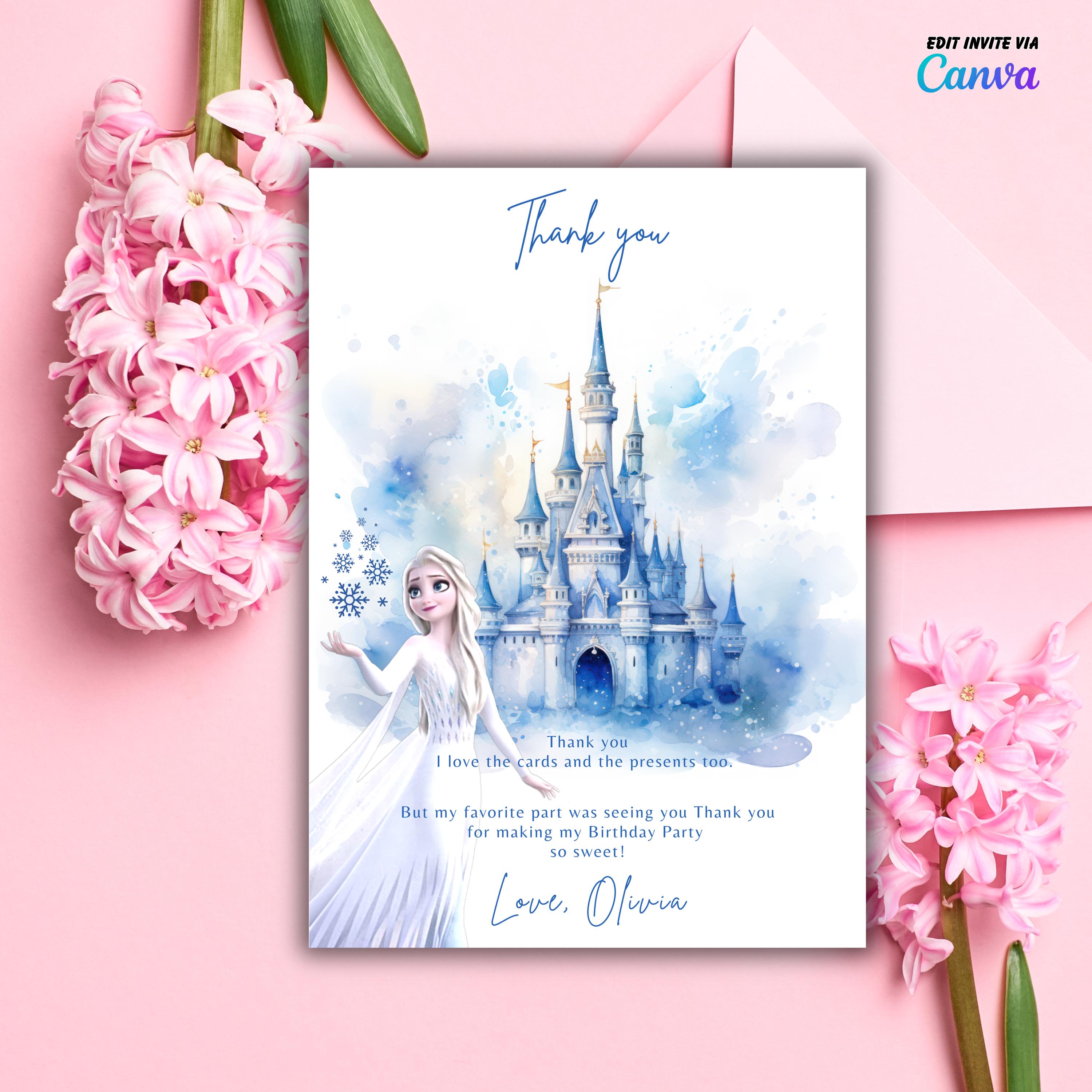 Elsa Frozen Birthday Thank You Card: Editable Template (digital ...