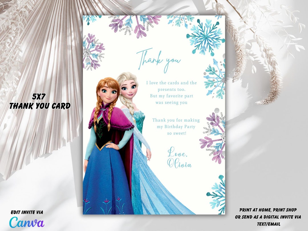 Elsa Frozen Thank You Card: 5x7 Editable Template (digital Download) - Etsy