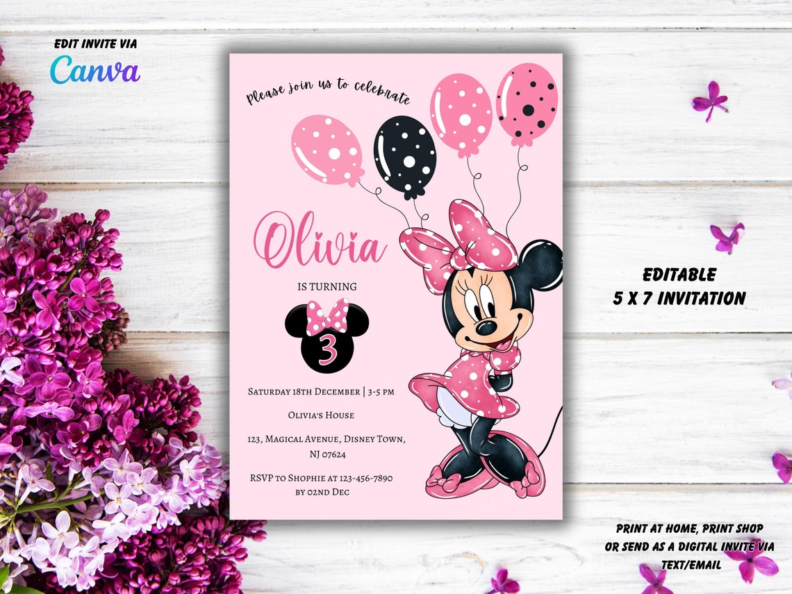 Editable Pink Minnie Mouse Birthday Invitation (digital Download) - Etsy