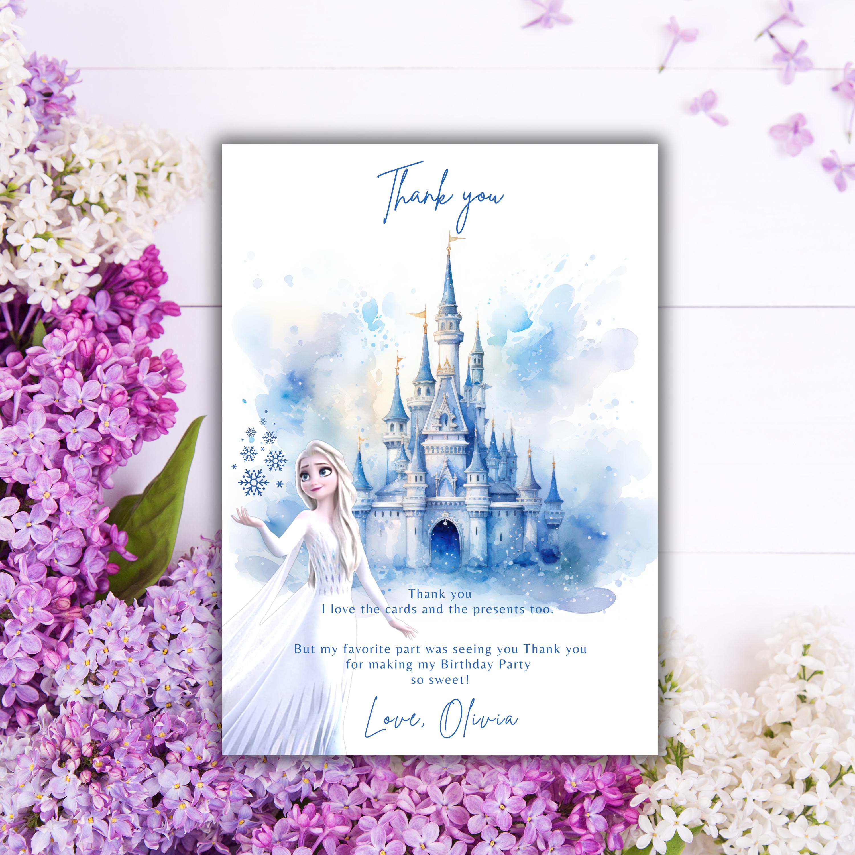 Elsa Frozen Birthday Thank You Card: Editable Template (digital ...