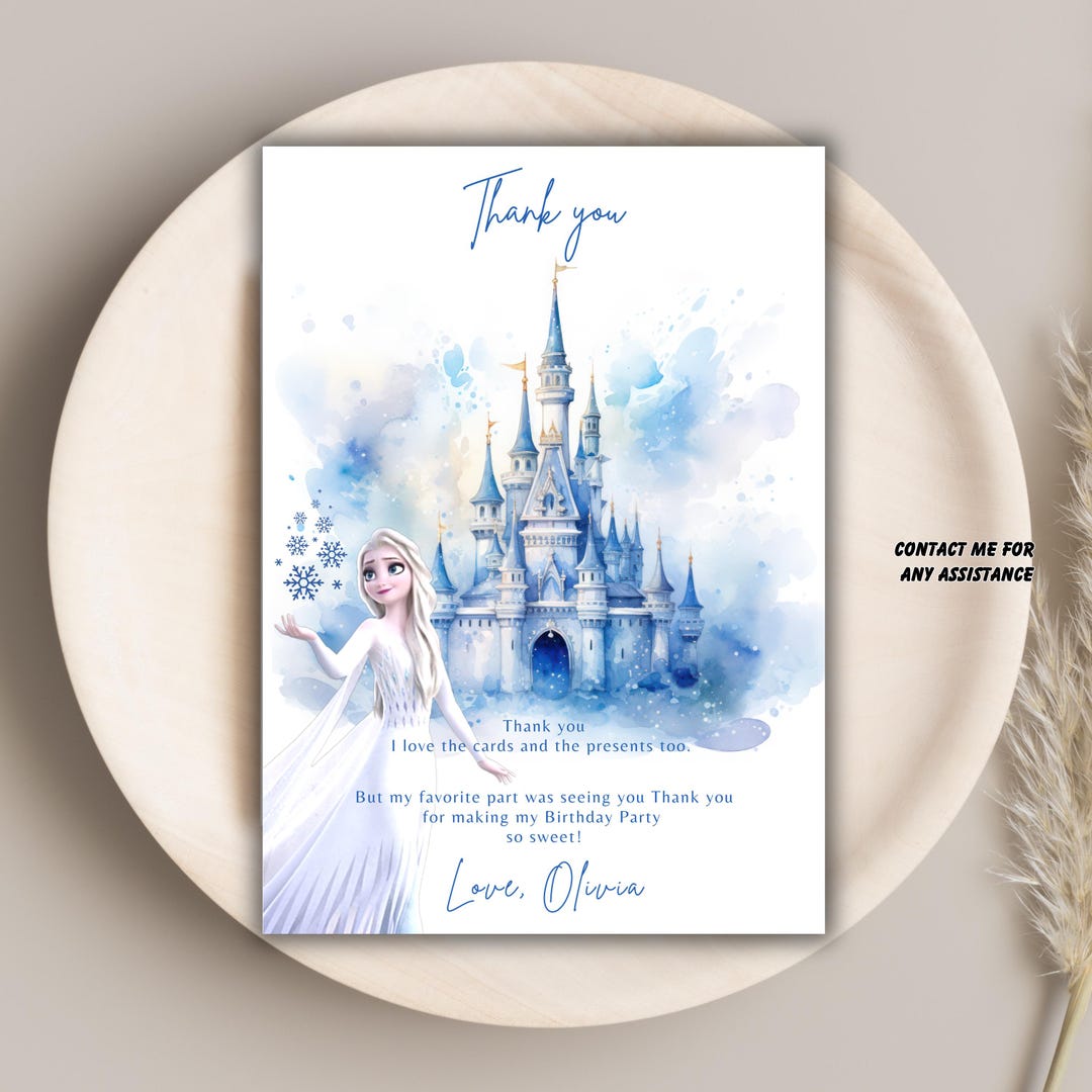 Elsa Frozen Birthday Thank You Card: Editable Template (digital ...
