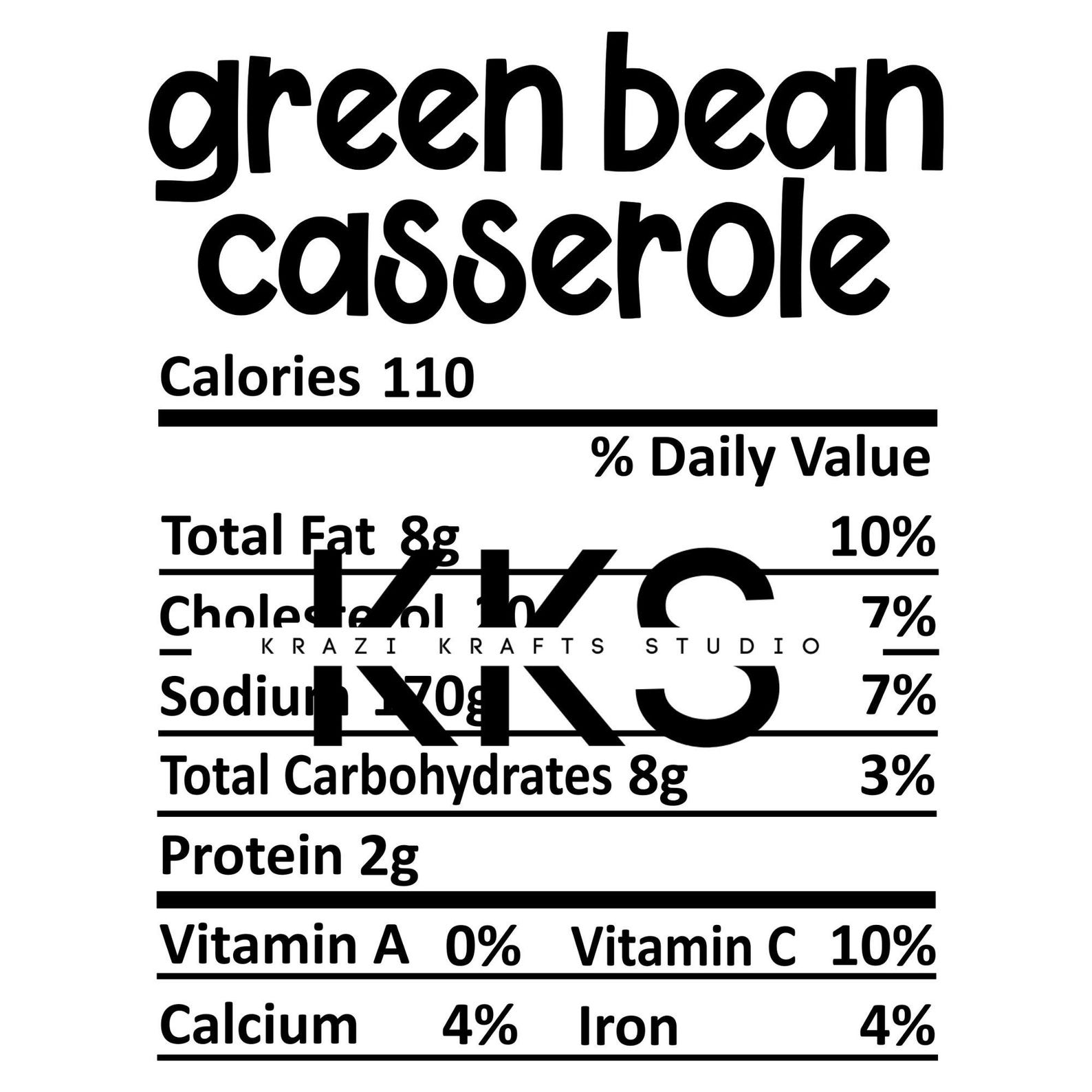 Green Bean Casserole Nutrition Facts PNG - Holiday T-shirt Design ...