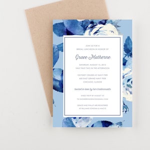 Navy Watercolor Bridal Luncheon Invitation, Save The Date, Wedding Announcement, Bridal Shower