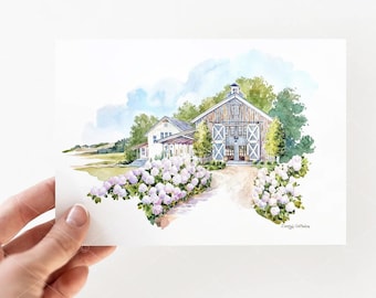 Pippin Hill Farm & Vineyards Save The Date, Watercolor Venue,  Bridal Shower, Rehearsal Dinner