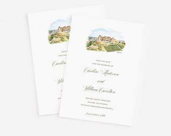 Rocky Mountain Oaks Estate Vineyard, Los Angeles, California, Save The Date, Watercolor Painting