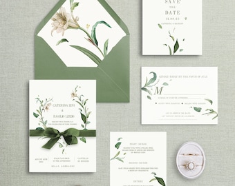 Botanical Green & Floral  Invitation Suite, Wedding Announcements, Save The Date, Wedding Decor