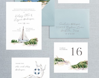 Watercolor Lighthouse Collection, Nautical Ocean Inspired, Wedding Announcement