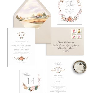 Convite de casamento de outono em aquarela, anúncio de casamento